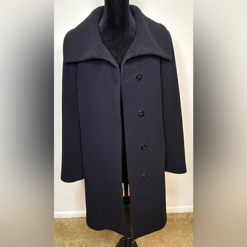Cole Haan Wool Cashmere black midi large collar soft warm preppy winter coat 4P - Picture 7 of 14